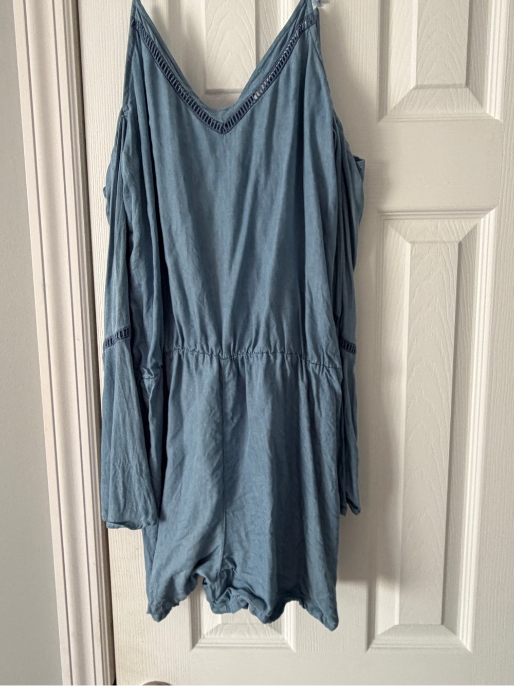 ladies light Blue Cold-Shoulder One-Piece Romper